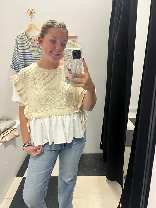 KNITTED VEST SHORT SLEEVE BLOUSE