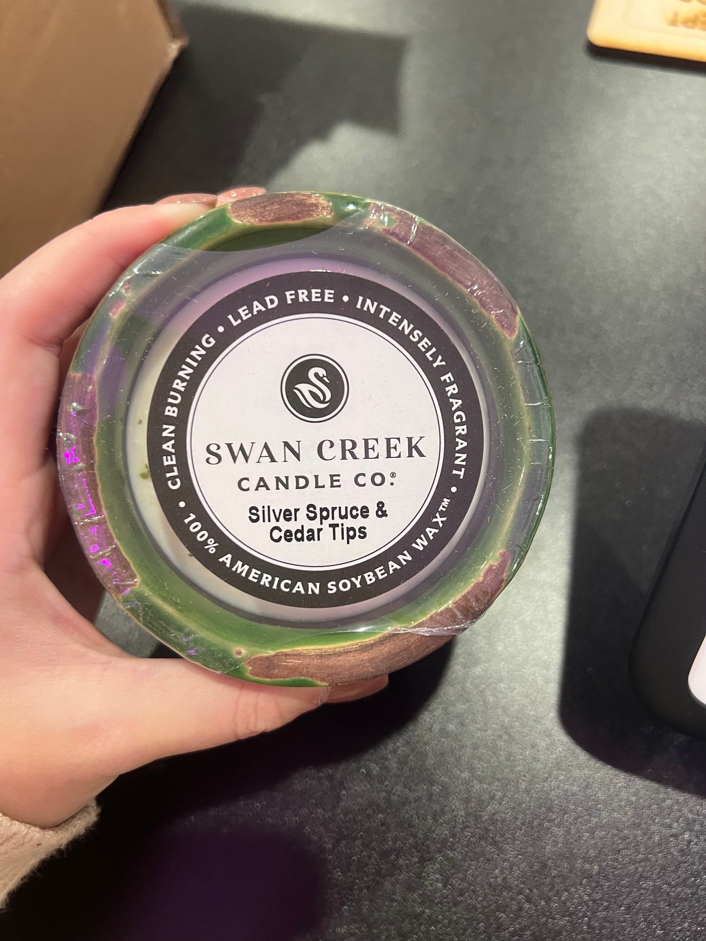 Swan Creek Candles - Holiday Green Small Pot - Silver Spruce & Cedar Tips