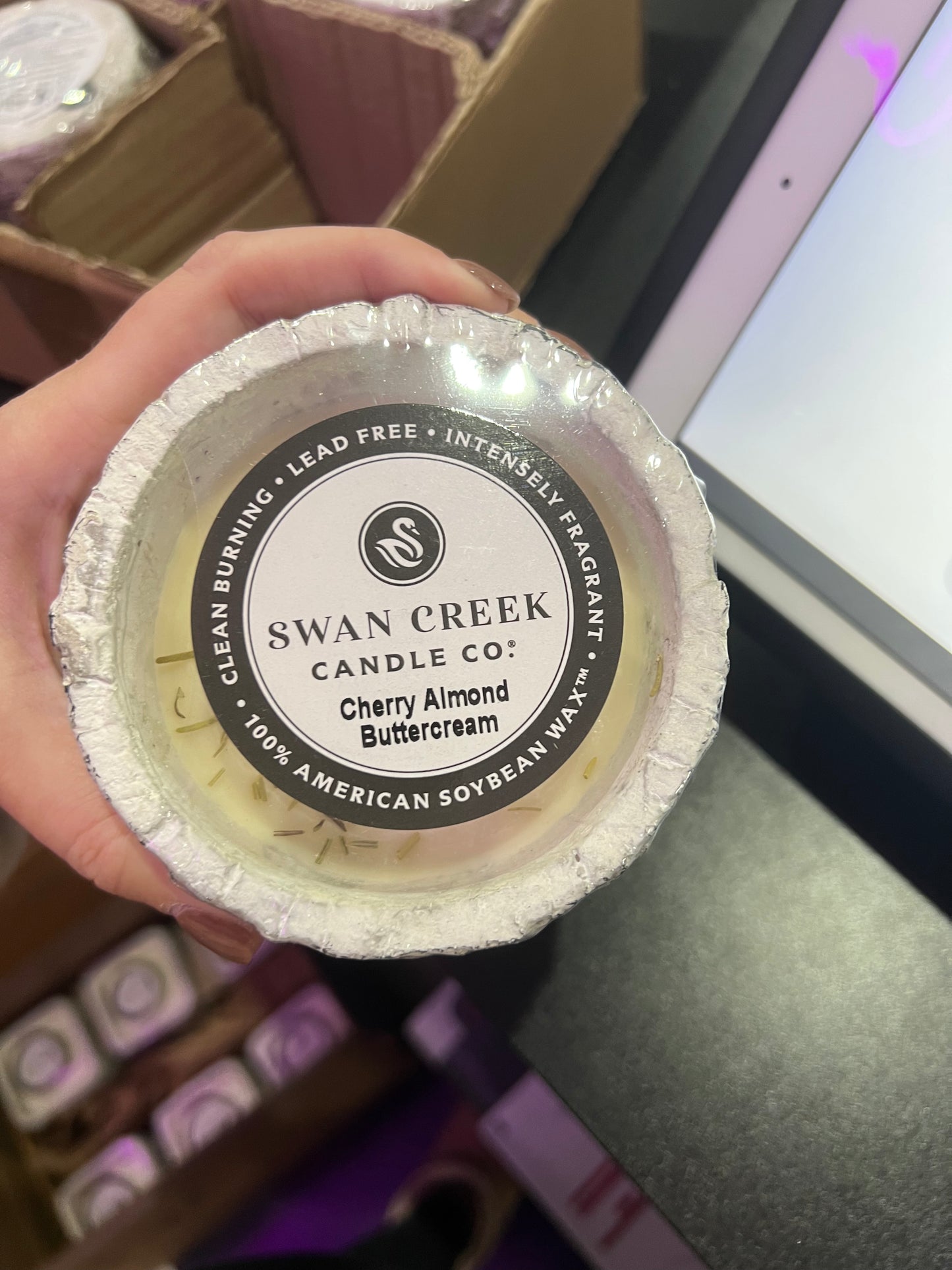 Swan Creek Candles - White Woods Small Round Pot - Cherry Almond Buttercream