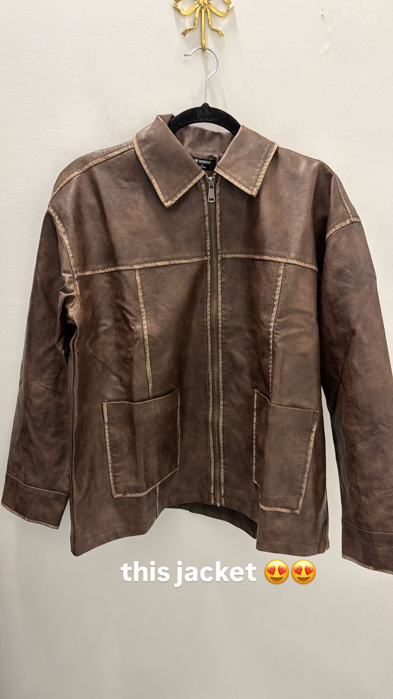 Washed Faux Leather Zip-Up Jacket