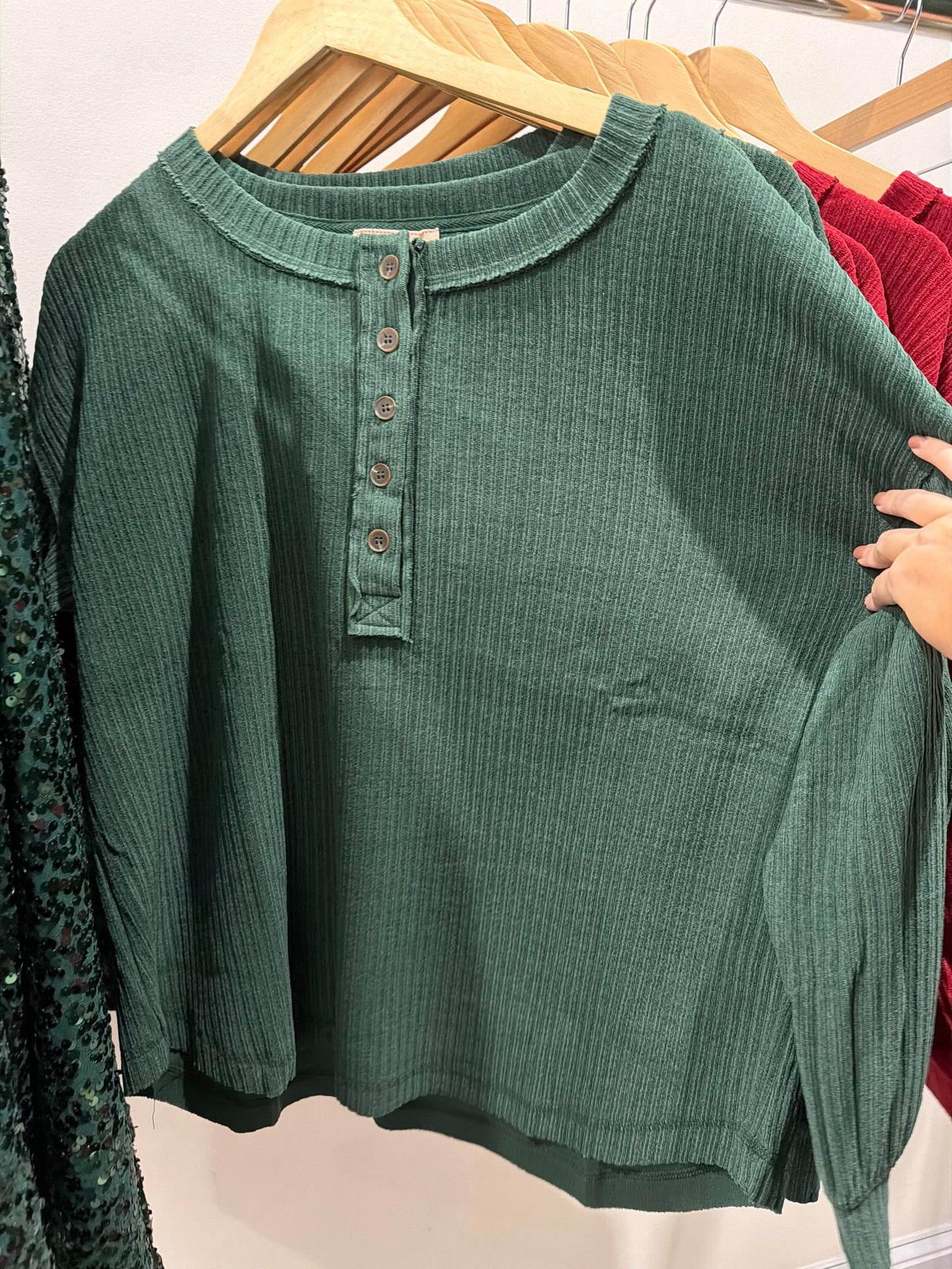 Basic Ribbed Long Sleeve Top - Hunter Green