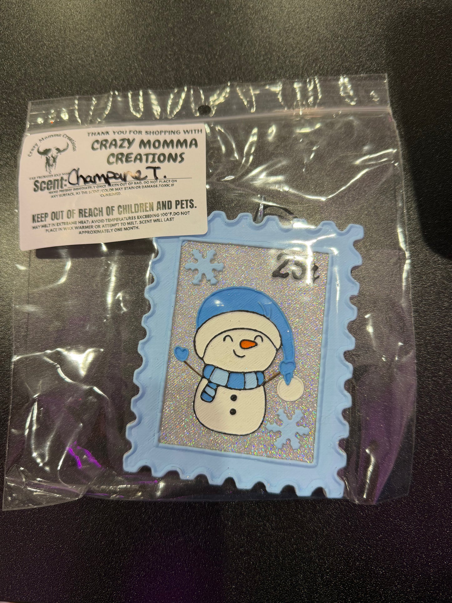 Snowman Post Stamp Freshie