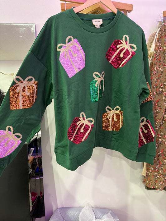 Sequin Present Fleece Pullover