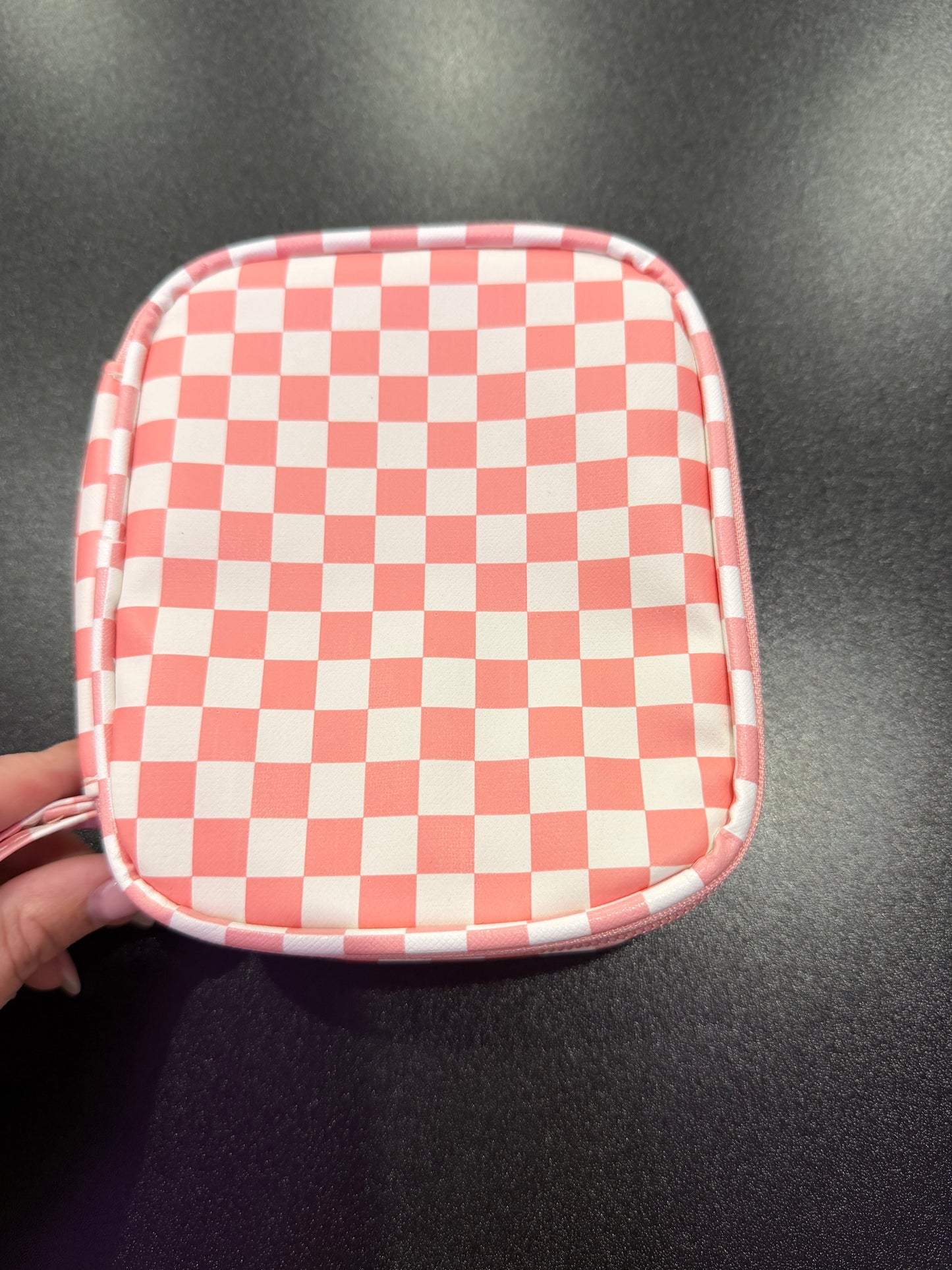 Checkered Cosmetic Travel Bag - Pink