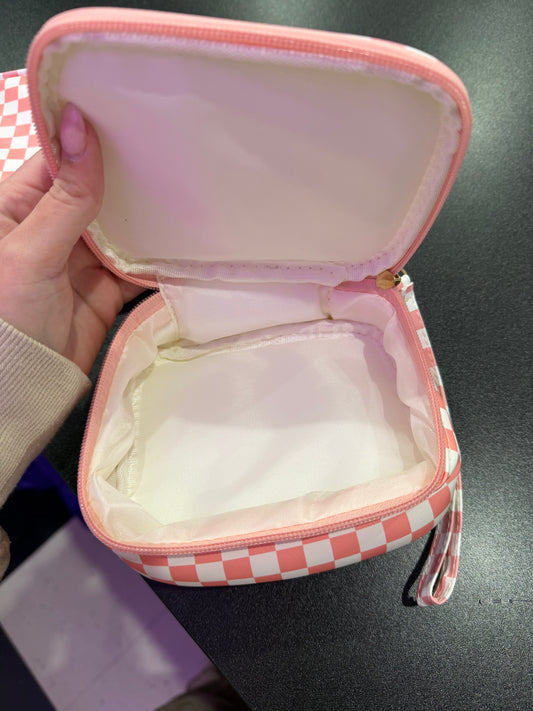 Checkered Cosmetic Travel Bag - Pink