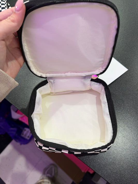 Checkered Cosmetic Travel Bag - Black