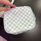 Checkered Cosmetic Travel Bag - Blue