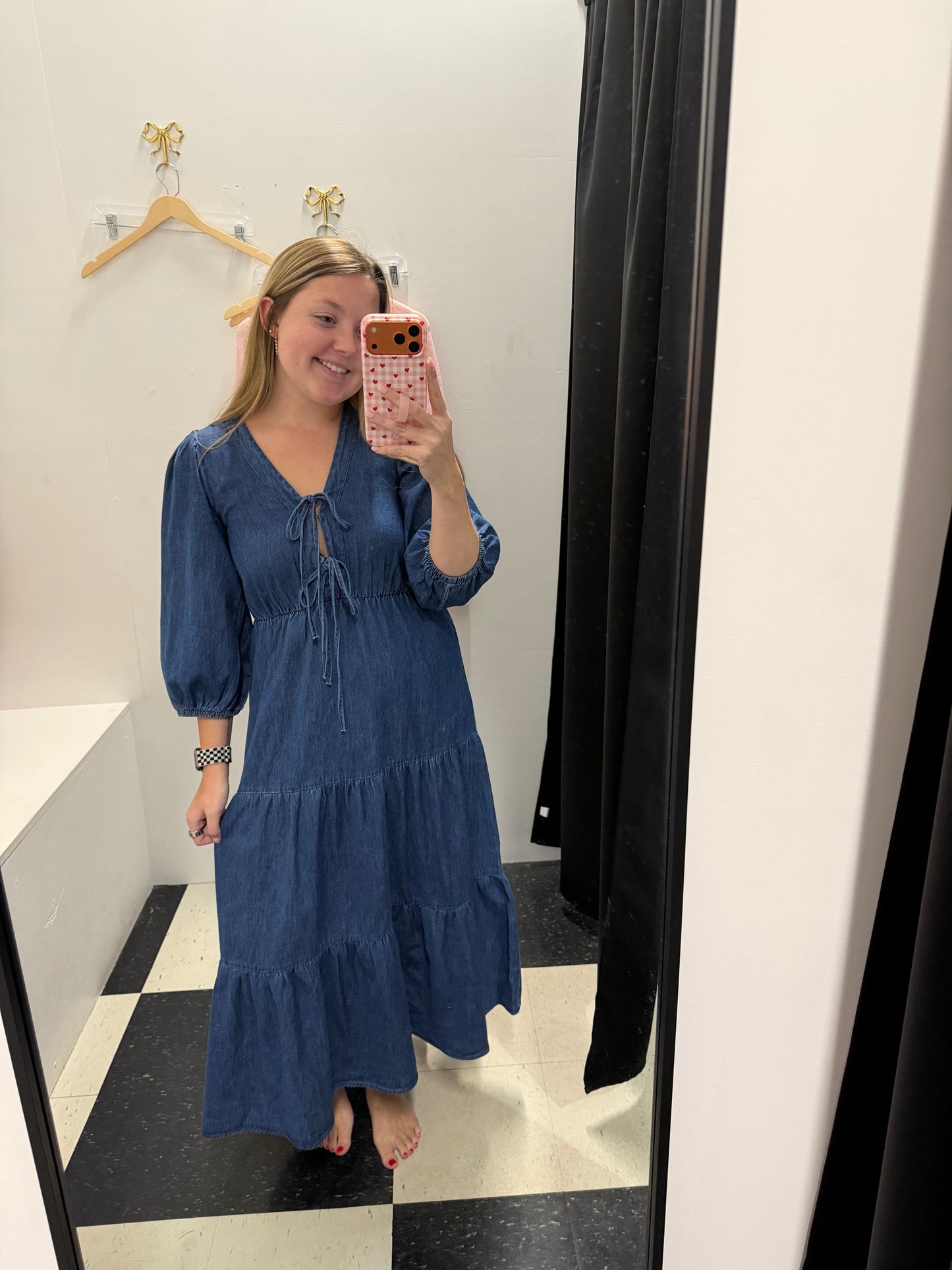 Front Tie Denim Dress