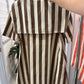 OVERSIZED COLLAR STRIPED MINI DRESS - BROWN