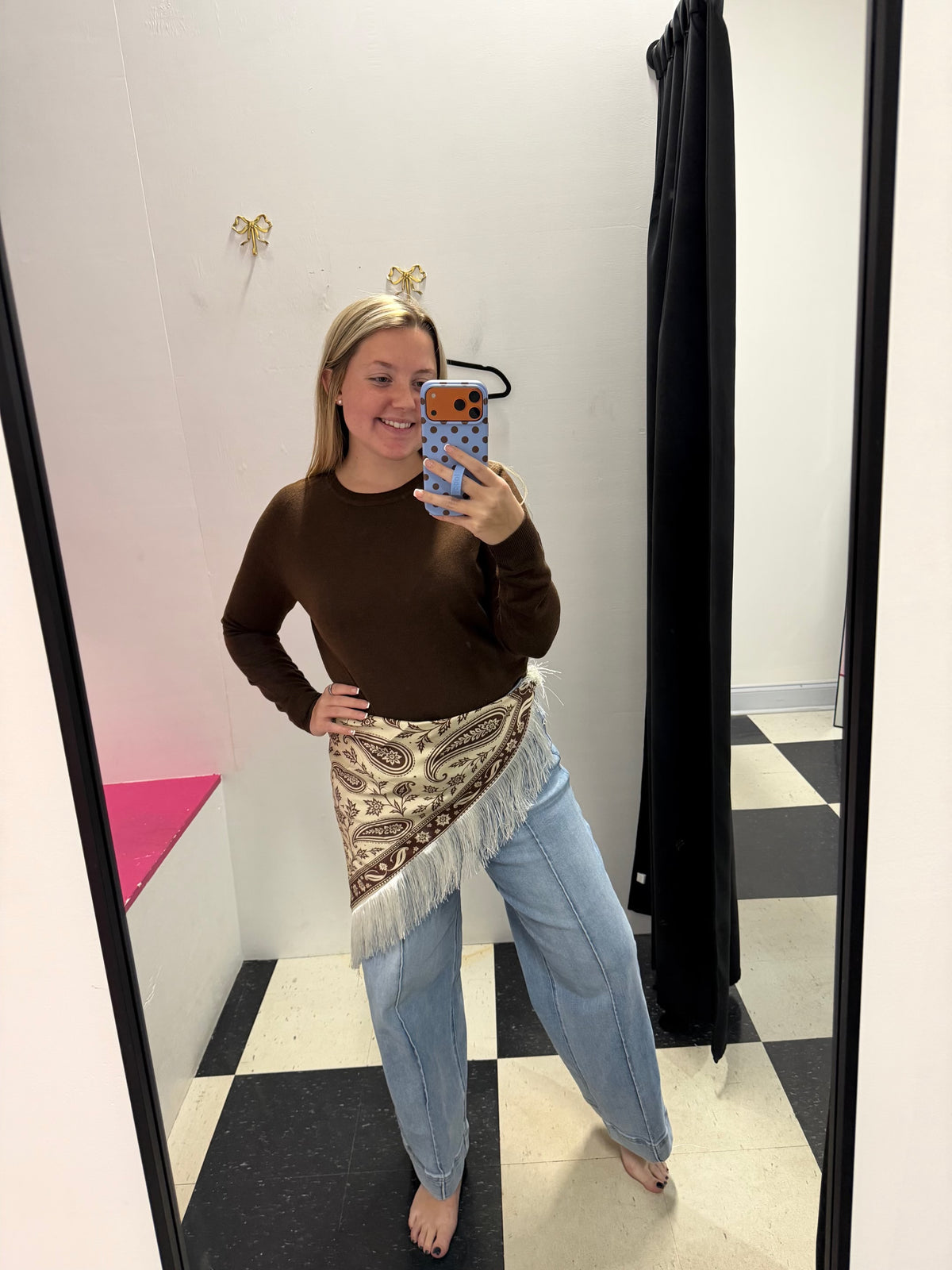 WESTERN PAISLEY FRINGE SCARF - BROWN - FINAL SALE