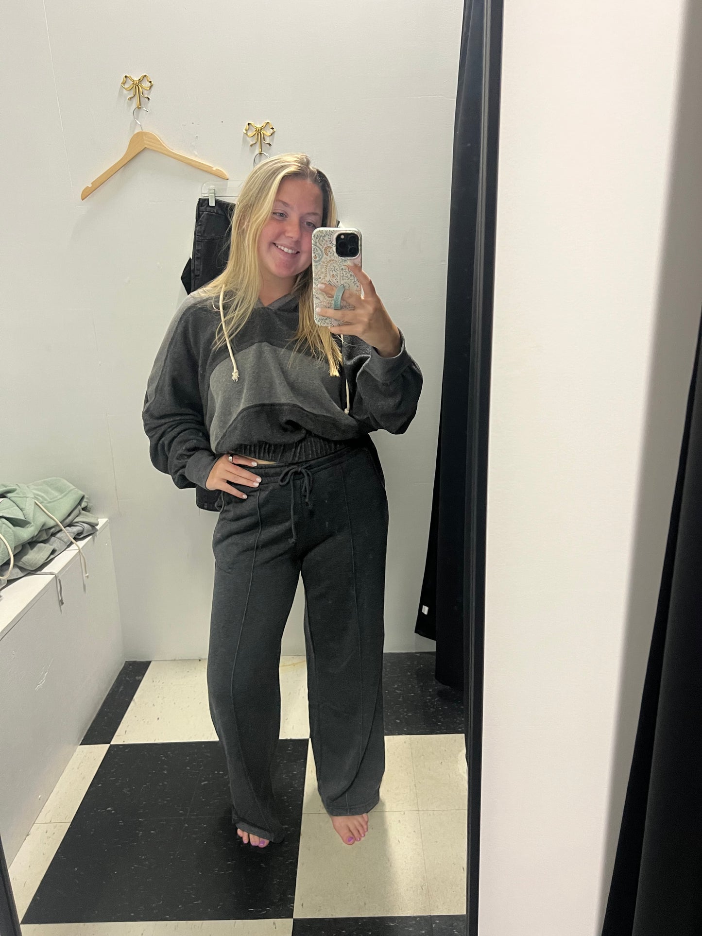 STEVIE CONTRASTING HOODIE -  CHARCOAL