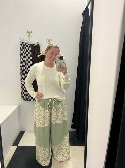 Contrast Floral Gauze Pants