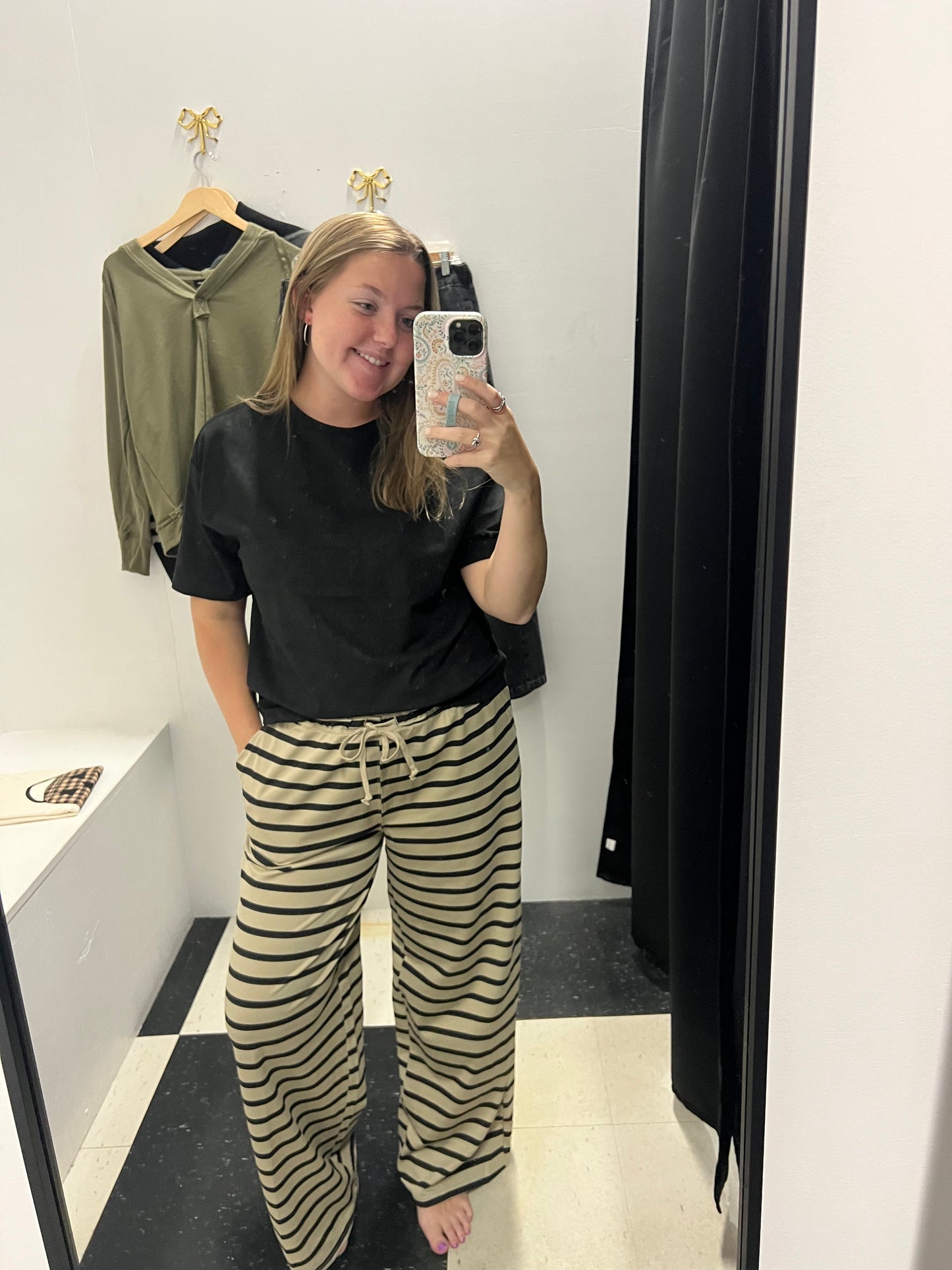 Striped Knit Drawstring Lounge Pants