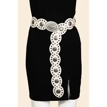 LARGE ORNATE WESTERN CONCHO BELT - IVORY