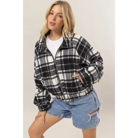 PLAID ZIP UP JACKET