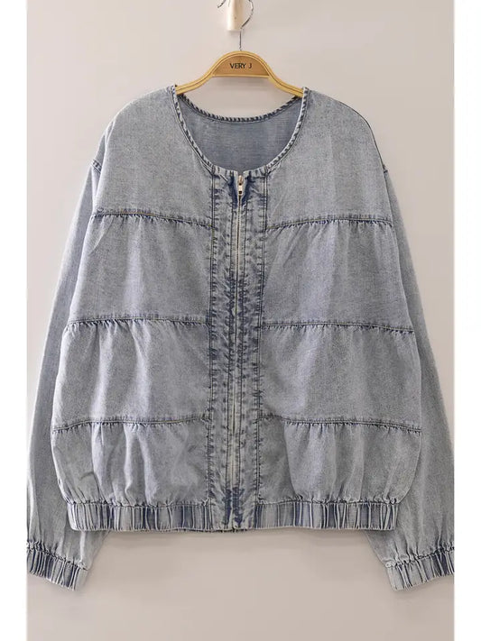 JEAN TIERED WASHED DENIM JACKET