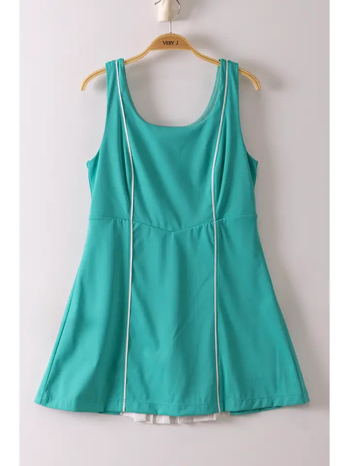 BACK PLEAT DETAIL ACTIVE MINI DRESS