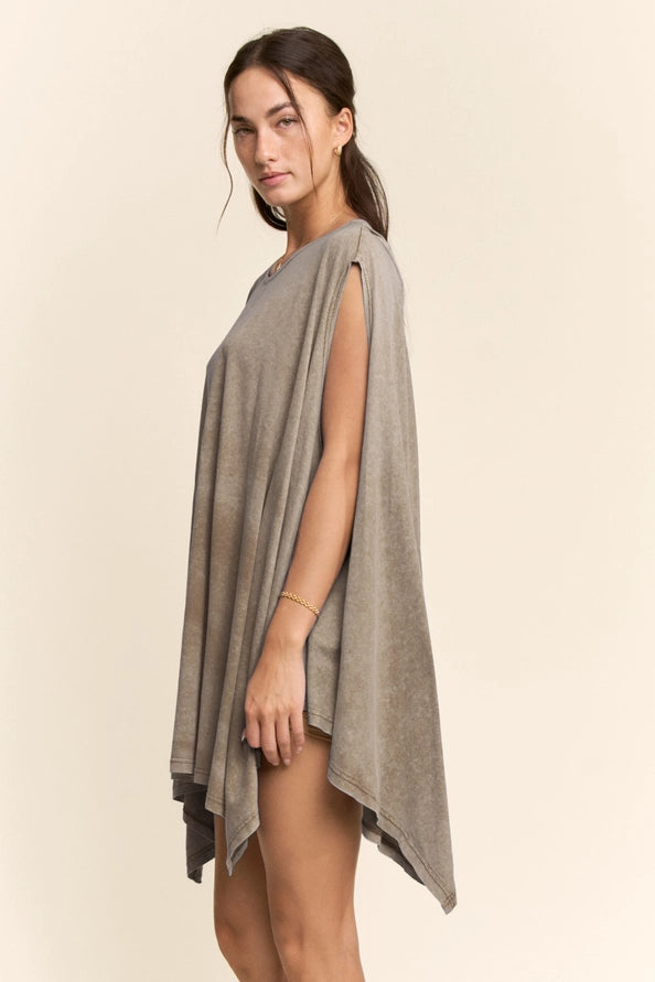 BOAT NECK HANKERCHIEF MINI JERSEY DRESS
