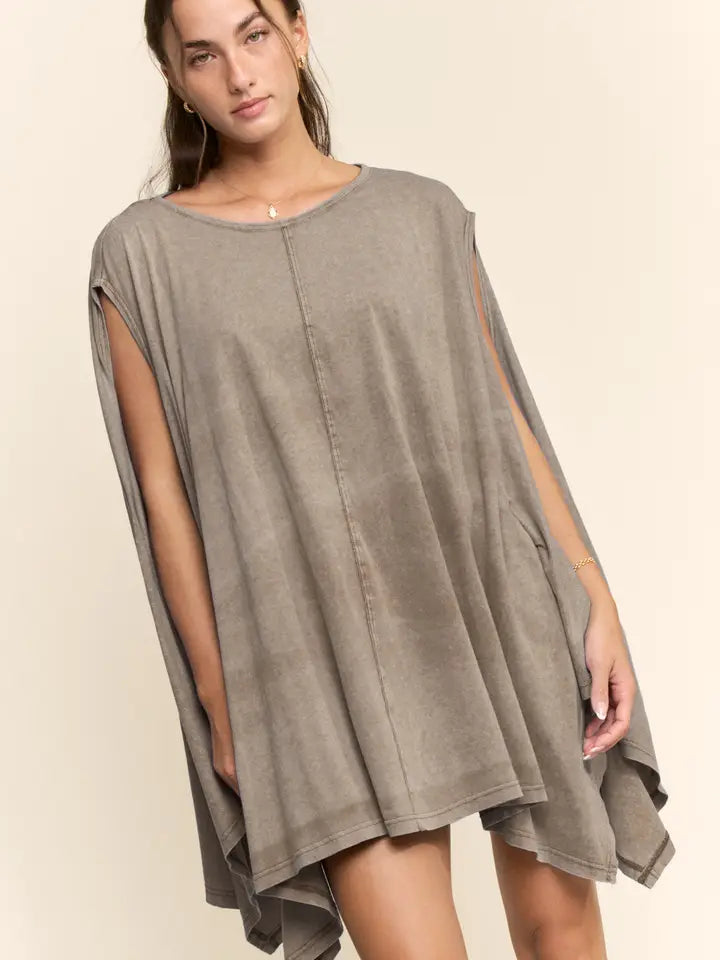 BOAT NECK HANKERCHIEF MINI JERSEY DRESS