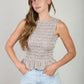 STRIPE SLEEVELESS SMOCKED BLOUSE