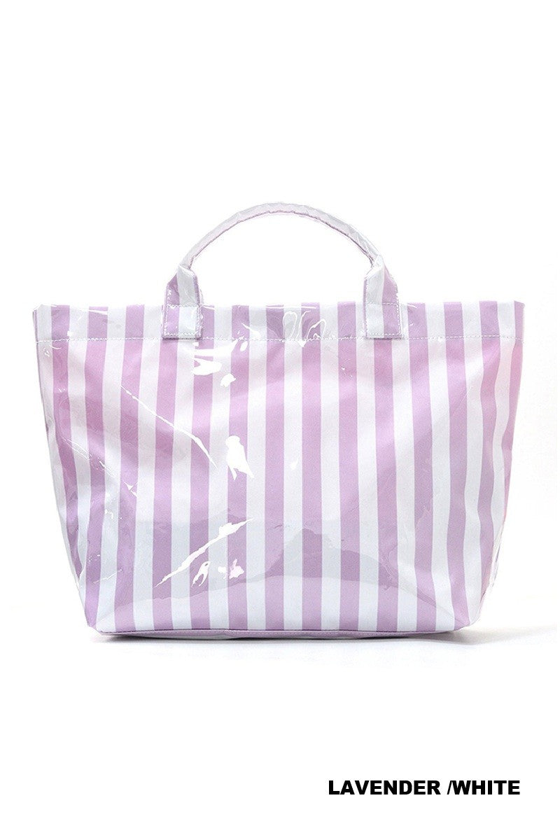STRIPED PVC TOTE BAG - LAVENDER/WHITE