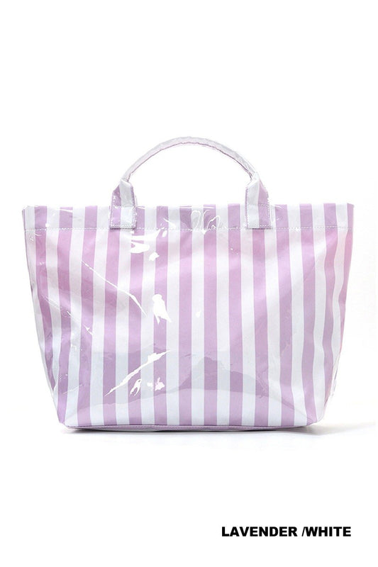 STRIPED PVC TOTE BAG - LAVENDER/WHITE