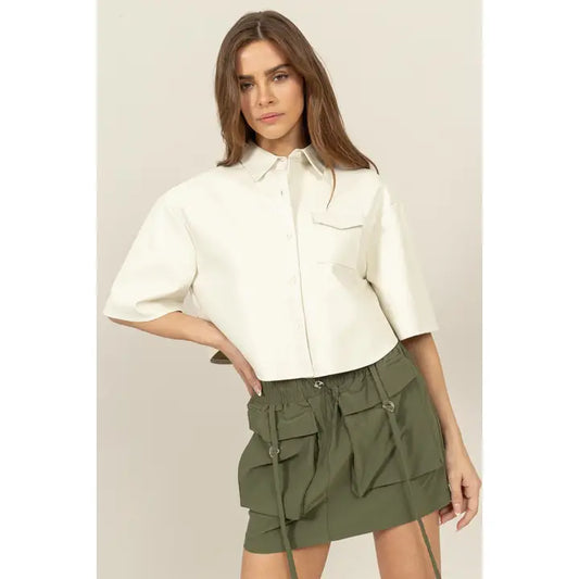 ZANE FAUX LEATHER CROPPED SHIRT