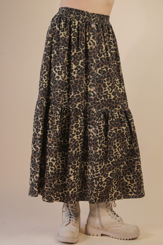 BUTTON DOWN LEOPARD SKIRT