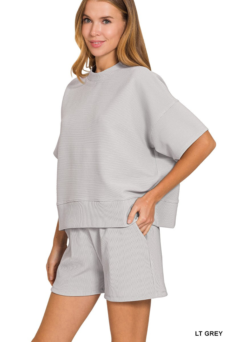 IRIS RIBBED TOP - LIGHT GRAY