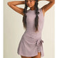 GINGHAM PRINT WRAP FRONT TIE DRESS - MAUVE