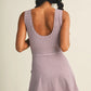 GINGHAM PRINT WRAP FRONT TIE DRESS - MAUVE