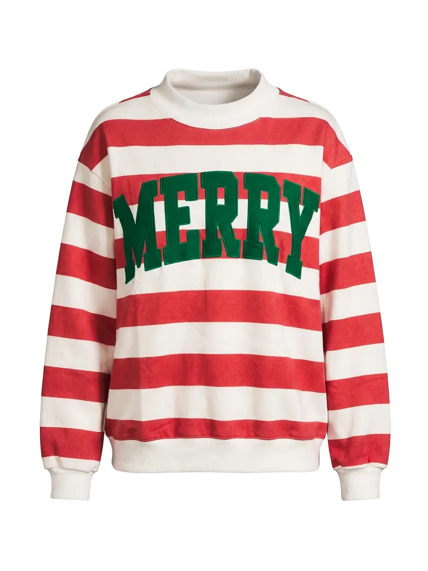 MERRY STRIPED EMBROIDERED MOCKNECK - FINAL SALE