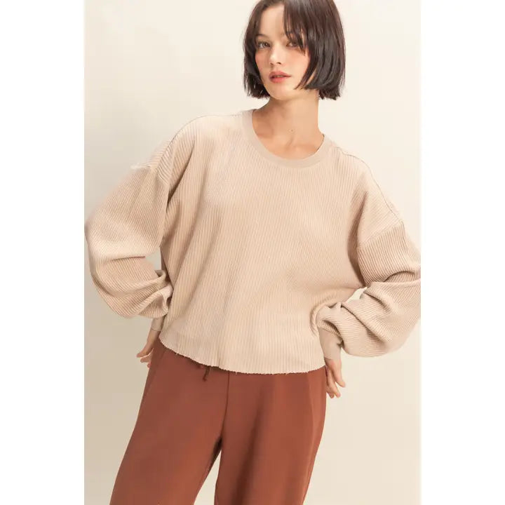 DOORBUSTER - MINERAL WASHED WAFFLE TOP - DARK TAUPE - FINAL SALE