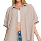 OVERSIZE STRIPED BUTTON DOWN TOP - MOCHA