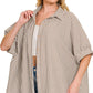 OVERSIZE STRIPED BUTTON DOWN TOP - MOCHA