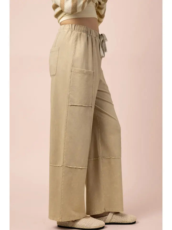 MINERAL WASHED WIDE LEG PANTS