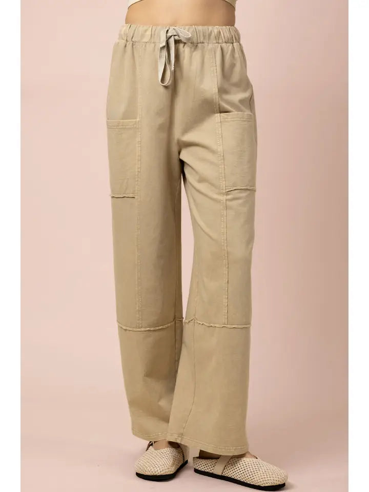 MINERAL WASHED WIDE LEG PANTS