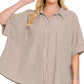 OVERSIZE STRIPED BUTTON DOWN TOP - MOCHA