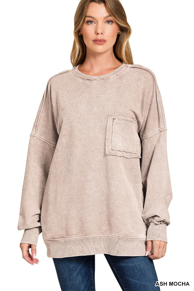HALO WASHED EXPOSED SEAM TOP - ASH MOCHA