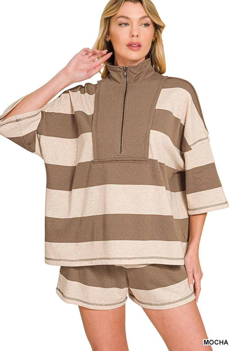 BEX STRIPED SHORTS - MOCHA