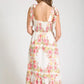 FLORAL TIE SMOCKED MIDI DRESS