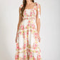 FLORAL TIE SMOCKED MIDI DRESS
