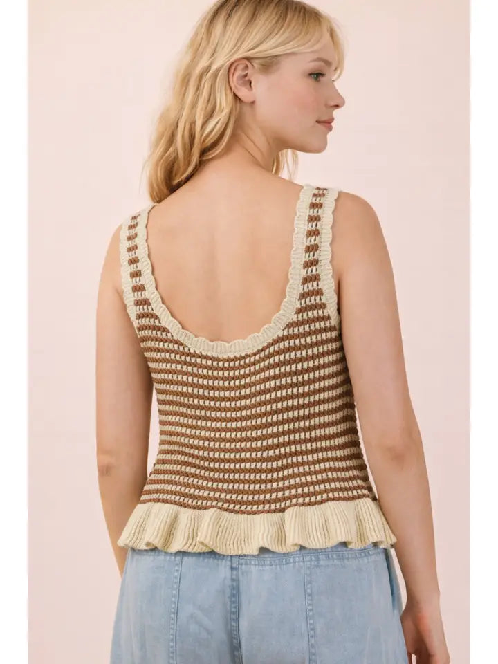 RUFFLE HEM STRIPE TOP - NATURAL