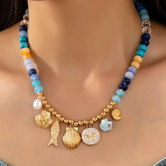 NAUTICAL BEADED CHARM NECKLACE