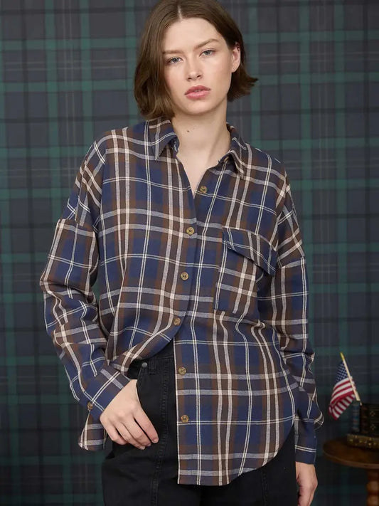 QUINN PLAID BUTTON DOWN SHIRT - NAVY