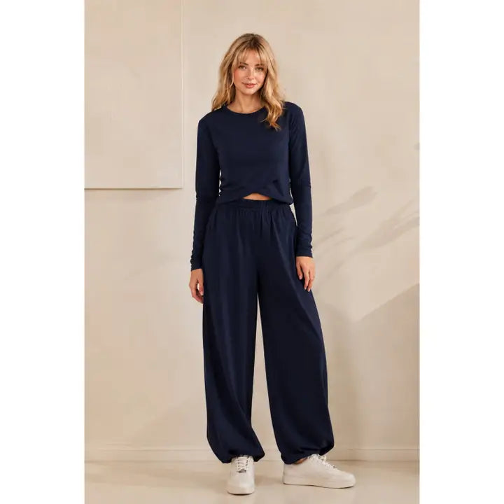 COZY TWIST LOUNGE TOP - NAVY