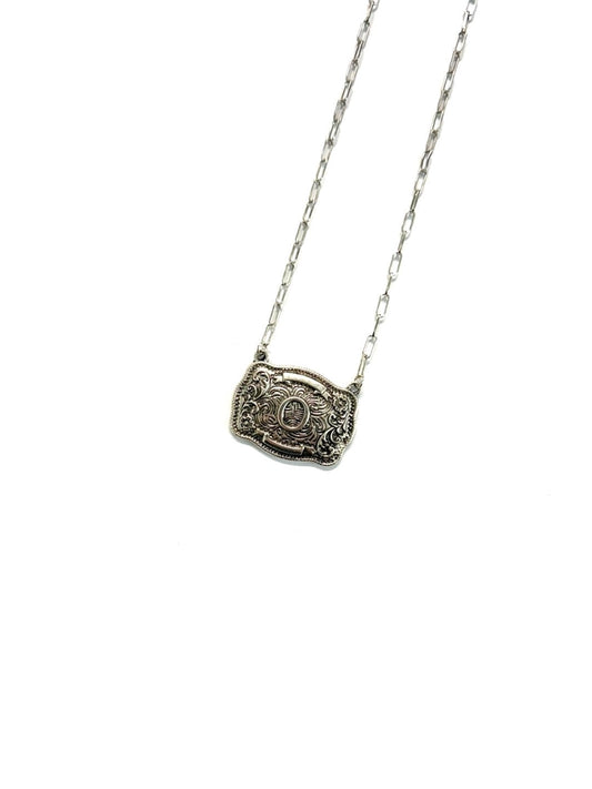Western Belt Buckle Initial Necklace - O