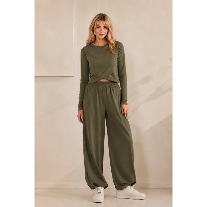 COZY TWIST LOUNGE PANTS - OLIVE