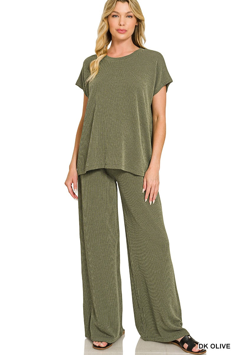 SWIFTIE RAISED RIIBED PANTS - DARK OLIVE
