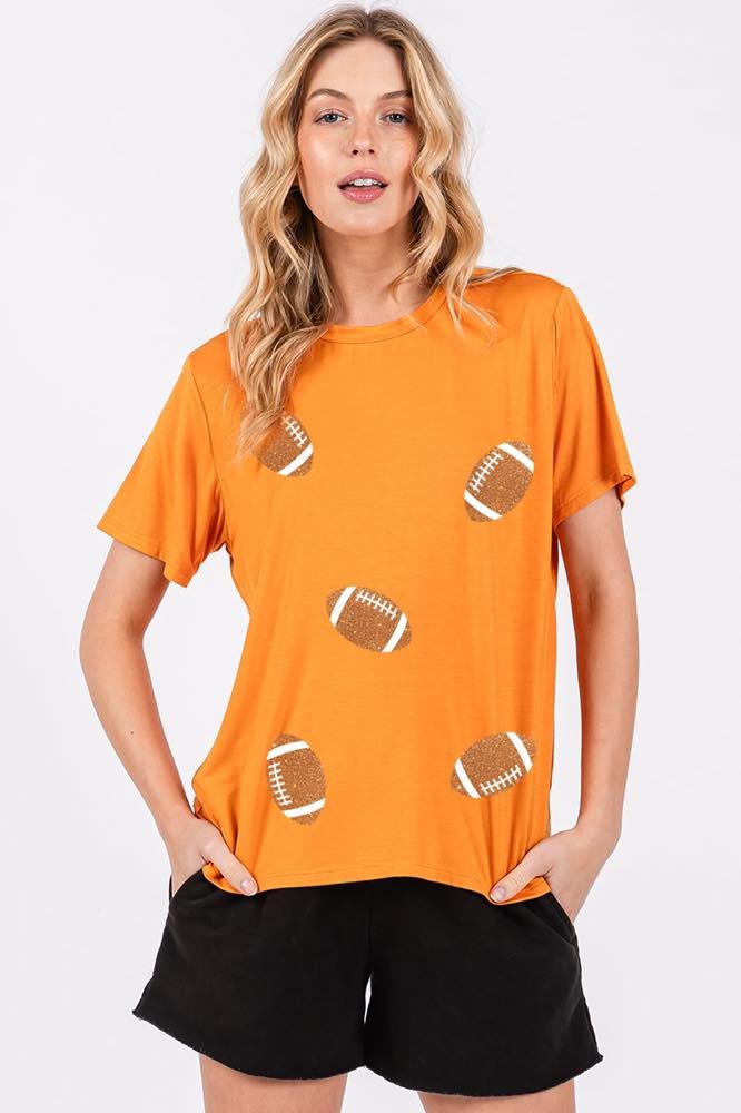 GLITTER FOOTBALL TEE - ORANGE